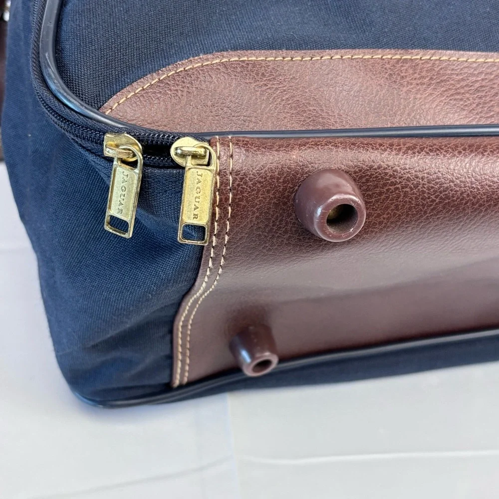 Jaguar Blue and Tan Carry On with Adjustable Strap and Structured Shape. Nice!